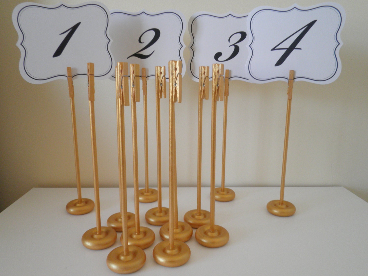 Set Of 10 Handmade Extra Tall Gold Wood Table Number Holders   Il Fullxfull.1012518499 87n4 