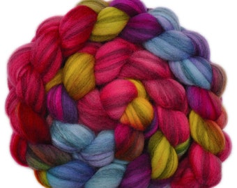 Hand dyed roving - Merino Humbug wool combed top spinning fiber - 3.9 ounces - In the Mood 2