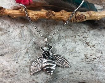 Bee and succulent Necklace, rustic, artisan, metalwork, handmade, boho, gypsy