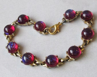 Vintage 1960's Dragon's Breath Glass Cabochon Gold Filled Bracelet