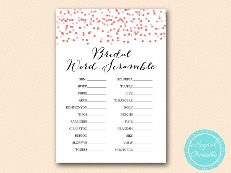 scramble bridal words unscramble game Red Confetti Bridal
