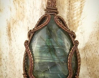 Copper Wire Wrap Labradorite Crystal Pendant