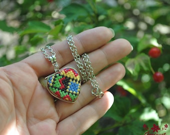 Heart necklace pendant ethnic jewelry for women romantic necklace for wife summer jewelry hand embroidered necklace for girl heart jewelry