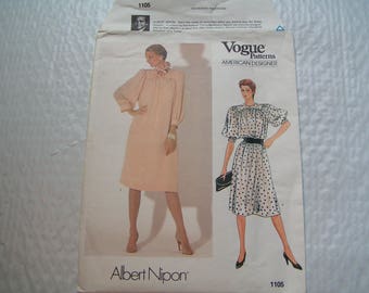 Vintage Vogue American Designer 1105 Albert Nipon Miss Dress and Scarf