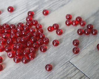 lot 100 red glass beads 6mm round