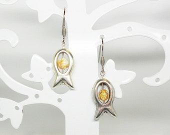stainless steel earrings with fish Lampwork beads and zamak