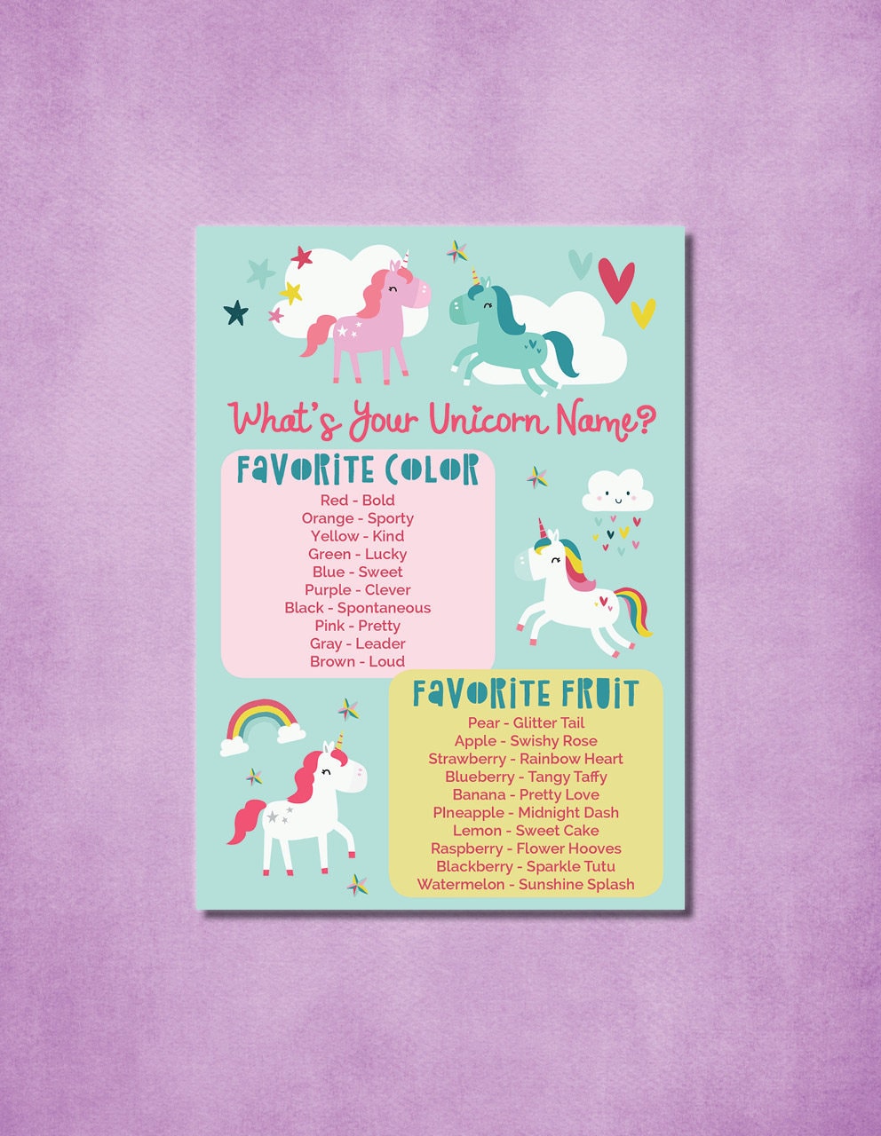 unicorn name game whats your unicorn name game printable