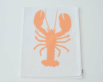 Tea Towel - Lobster in Apricot - Hand Printed - Cotton