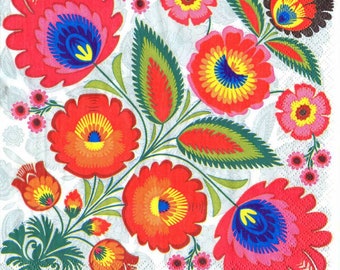 4 Decoupage Napkins, Paper Napkin for Decoupage, Polish folk art, Craft Napkin, Folk Napkin, Decoupage Napkin, Decoupage Paper