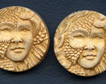 Sale ! 2 Golden Polymer Cabs Un drilled Art Nouveau faces SANP 1
