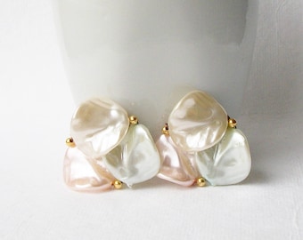 Vintage Pale Pastel Clip Earrings, Vintage Pink Clip Earrings ,Vintage White Clip Earring