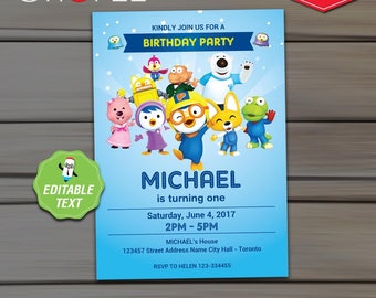 Pororo Invitation Birthday Party - EDITABLE Text - Instant Download - Pororo Printable Invitation Card - Cute Penguin Invite