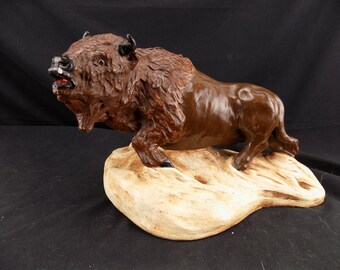 Animal Signed and marked Plastercraft American Buffalo Statue 1976