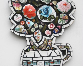 Flowers in pot, mosaic wall art