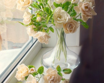 the price of one branches. The branch consists of three large flowers, several buds and leaves. cold porcelain, floral arrangement,dog-rose