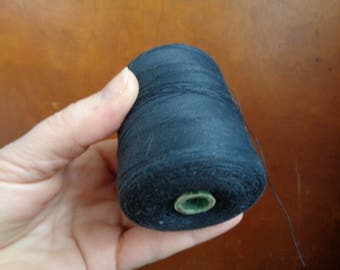 ONE Large Bobbin of Black Cotton Threads; Soviet Vintage Thread Spool; 80s USSR Vintage Sewing Threads