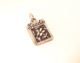 Vintage Sterling Silver Gardening Charm Seed Packet Gift for Gardener Pendant Fob
