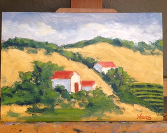Plein Air Oil Painting Original Landscape Artwork California Golden Hills FRONTAGE ROAD VINEYARD Fairfield Suisun City Vacaville Artist usa