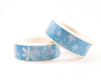 Blue washi tape with white flowers