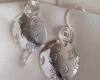 Swirl stamped sterling disk earrings