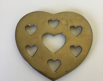 Vintage brass trivet, heart shaped trivet, brass hotpad