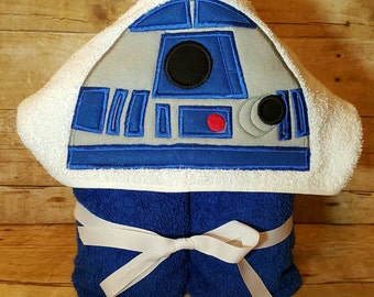 Blue Robot Inspired Hooded Towel with FREE Emboridered Name
