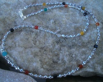 Silver Hämatitkette with colored stones #425