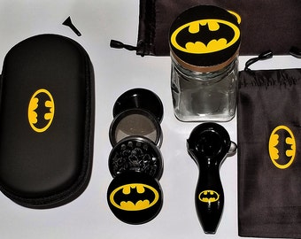 Batman Glass Pipe Portable Case Protection System Includes Bat Pipe + Bat Zipper Case + Call Grinder + 2 Bat Bags + Bat Jar + Free Shipping
