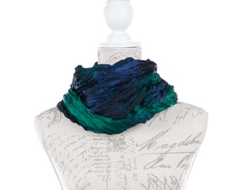 Valentine gift scarf / blue green scarf / green blue scarf / ruffled silk scarf for women / silk scarf for wife / No iron ruffled silk scarf