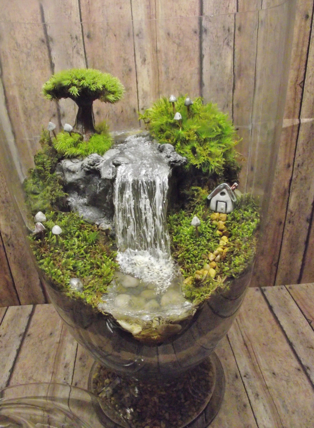 Amazing Huge Waterfall Terrarium with Raku Fired Miniature