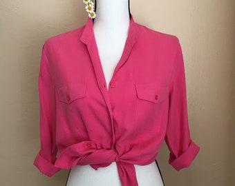 Hot pink/vintage 80's/silk blouse