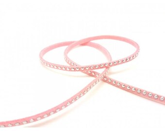 Suede pink rivets Silver 3mm, by the yard