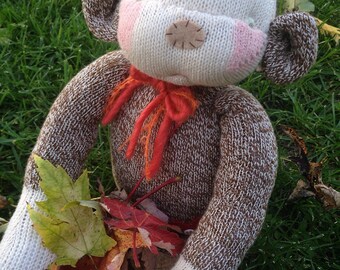 SOLD!!! Cheeky Britches Sock Monkey Plush, monkey plush, stuffed animals, handmade toys, monkey toy, nursery decor, handmade doll