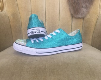 Authentic converse all stars in blue glitter. Custom made to