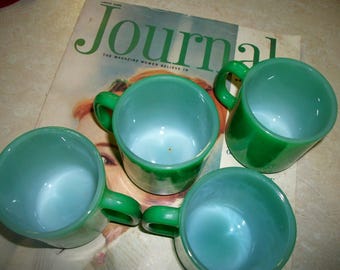 Glasbake coffee cups mugs, green milk glass , set of four