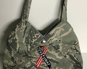 U.S. AIR FORCE CAMO - Ready Made Patchwork Medium Hobo Bag