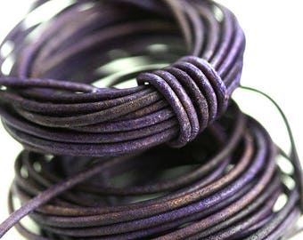 1mm Round Natural Leather cord - Vintage Violet Purple - 10 feet, LC038