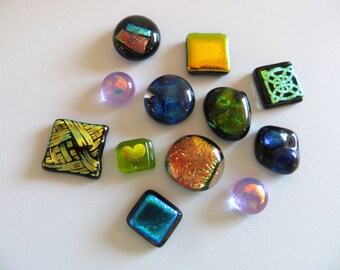 Dichroic Glass Cabochons-Twelve Glass Cabochons