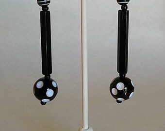 Black and white polka dot drop earrings