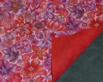Leather CLOSEOUT 12"x12" Glistening SOFT Multi Garden Flowers on RED Cowhide #615 3.5-4 oz / 1.4-1.6 mm PeggySueAlso™