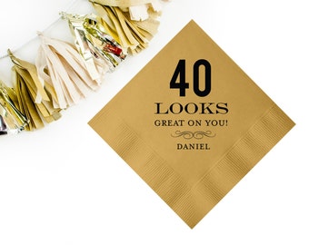 Personalized birthday napkins, 40th birthday napkins, monogrammed party napkins, gold foil napkins, birthday party decor, custom napkins 141