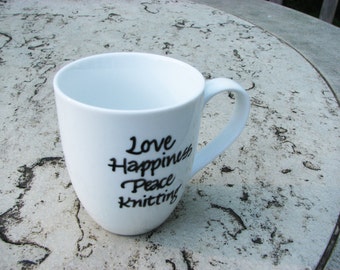 Knitting Love - Mug with Calligraphy