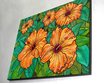 Hibiscus Art Wood Wall Panel, Ready to Hang