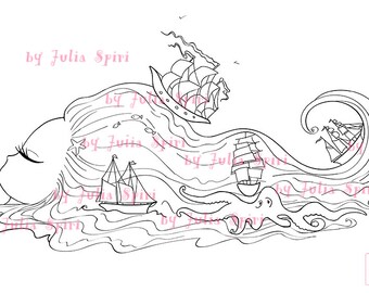 Digital Stamps Digi Stamp Coloring Pages Sea Hair Fantasy Scrapbooking