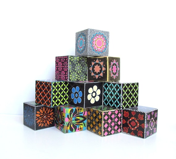 Wood Blocks Hand Painted large wood blocks set of ten hand painted wooden blocks Decorative blocks