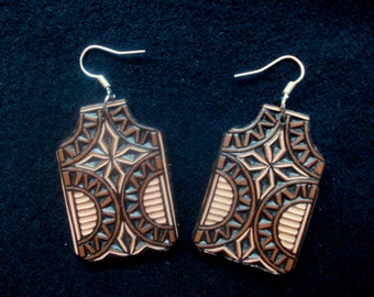 Hand carved leather earrings - tooled leather jewelry