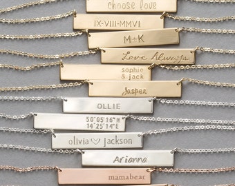 Gold or Silver Bar Necklace • Personalized Name Necklace • Custom Hand Stamped 14k Gold Fill or Sterling Silver Name Bar Necklace, LN155_32