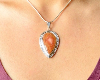 Orange Crazy Lace Agate Pendant // Agate Jewelry // Sterling Silver // Village Silversmith