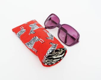 Glasses case, zebra fabric, red cotton zebra design, cotton case
