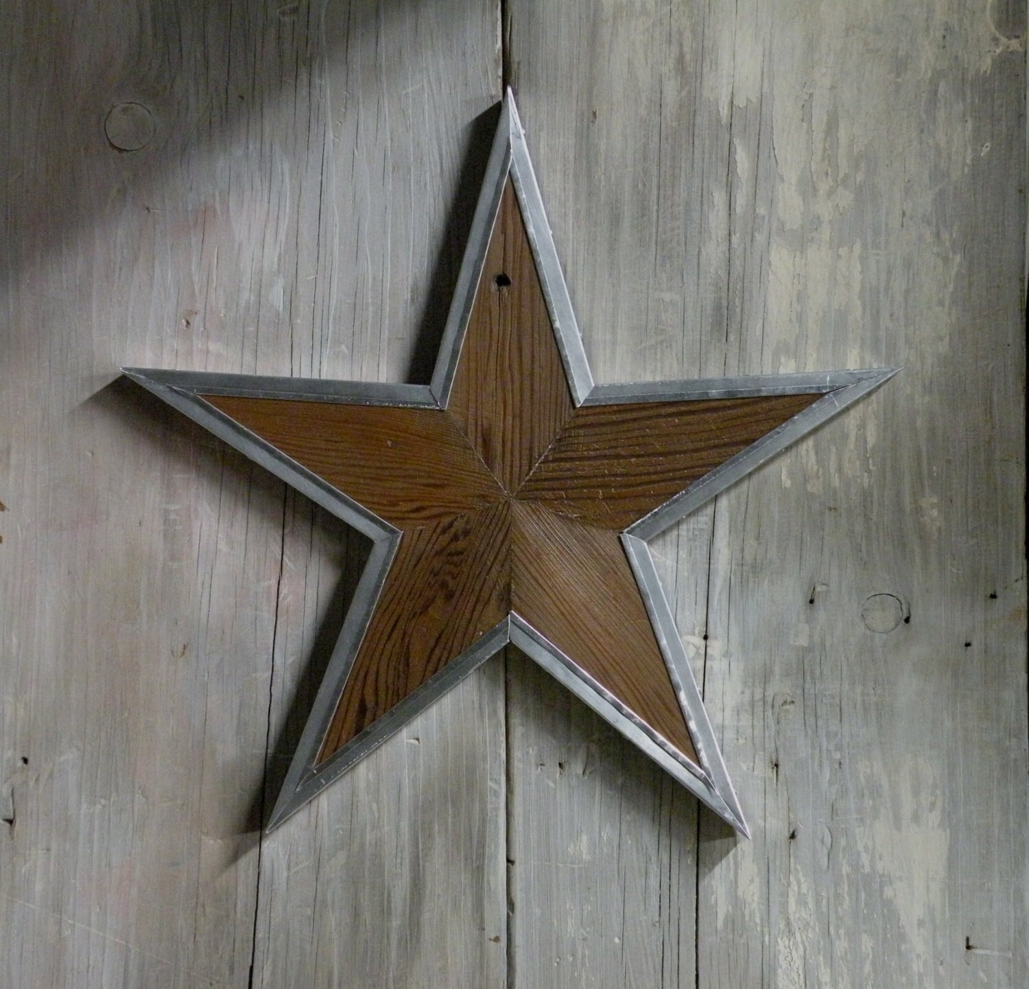Wood Star Wall Decor with Hammered Tin Trim